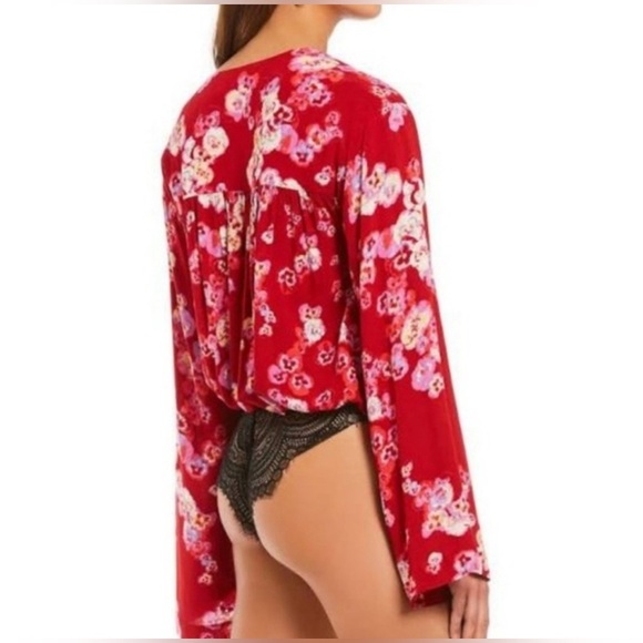 Free People Red Floral Bodysuit - Picture 2 of 5